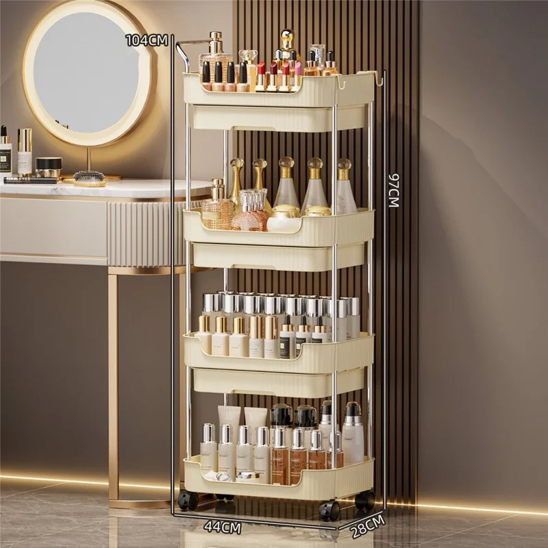 4-Tier Rolling Storage Cart with Drawers for Living Room Kitchen Bathroom Movable Organizer Shelf