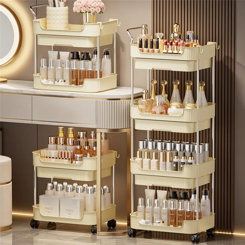 4-Tier Rolling Storage Cart with Drawers for Living Room Kitchen Bathroom Movable Organizer Shelf