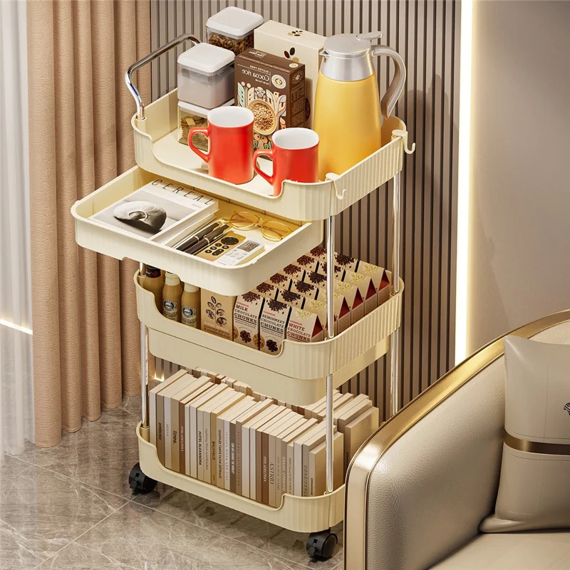 4-Tier Rolling Storage Cart with Drawers for Living Room Kitchen Bathroom Movable Organizer Shelf