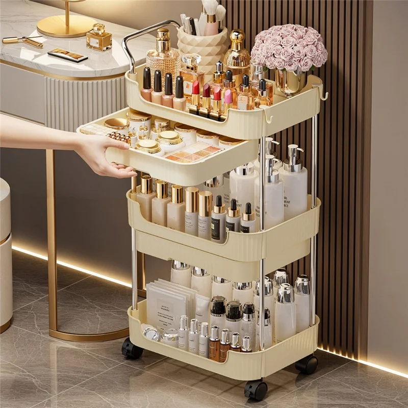 4-Tier Rolling Storage Cart with Drawers for Living Room Kitchen Bathroom Movable Organizer Shelf