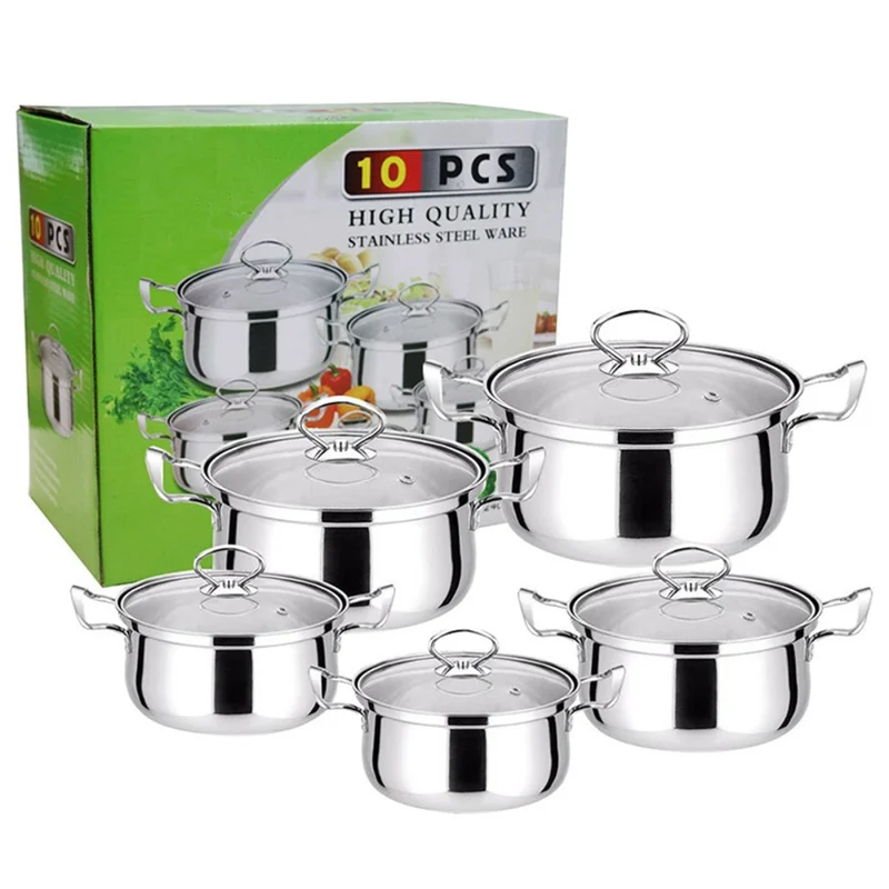 5PCS Stainless Steel Cookware Set Soup Pot Steamer Wire Handle (18 / 20 / 22 / 24 / 26cm) with 5PCS Glass Lids - Silver