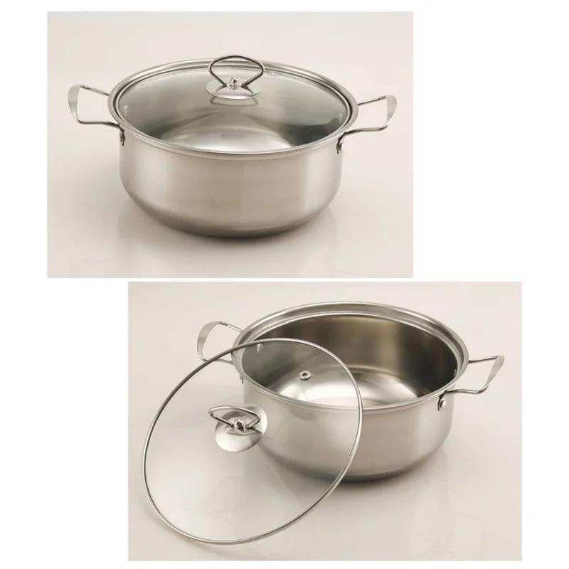 5PCS Stainless Steel Cookware Set Soup Pot Steamer Wire Handle (18 / 20 / 22 / 24 / 26cm) with 5PCS Glass Lids - Silver