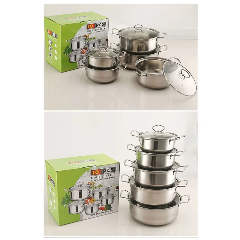 5PCS Stainless Steel Cookware Set Soup Pot Steamer Wire Handle (18 / 20 / 22 / 24 / 26cm) with 5PCS Glass Lids - Silver