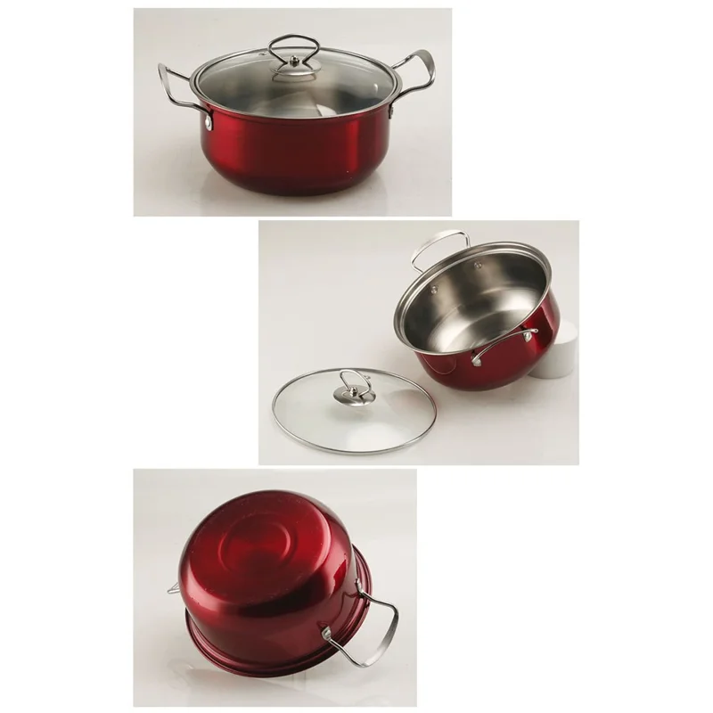 5PCS Stainless Steel Cookware Set Wire Handle 18-26cm Colorful Soup Pots Steamer with 5PCS Glass Lids