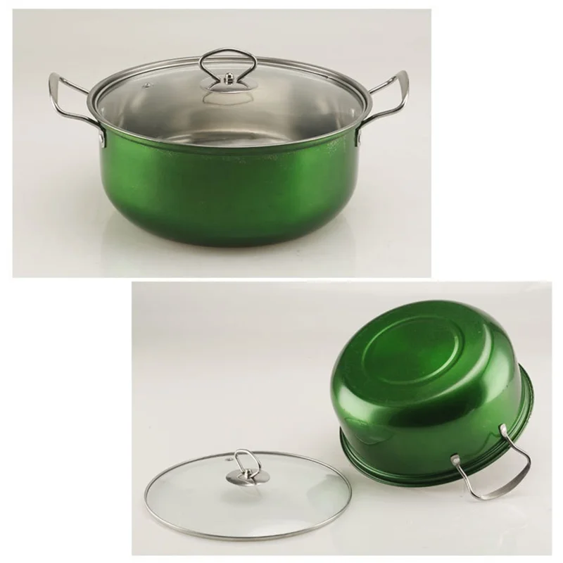 5PCS Stainless Steel Cookware Set Wire Handle 18-26cm Colorful Soup Pots Steamer with 5PCS Glass Lids