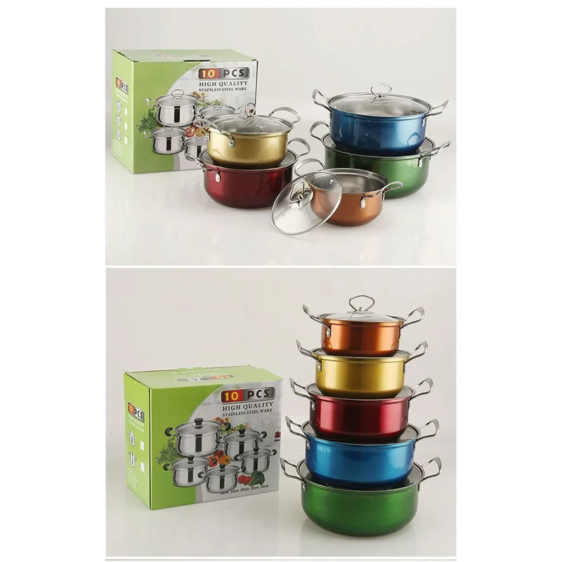 5PCS Stainless Steel Cookware Set Wire Handle 18-26cm Colorful Soup Pots Steamer with 5PCS Glass Lids