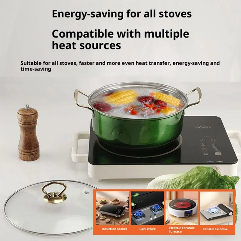 5PCS Stainless Steel Cookware Set Wire Handle 18-26cm Colorful Soup Pots Steamer with 5PCS Glass Lids