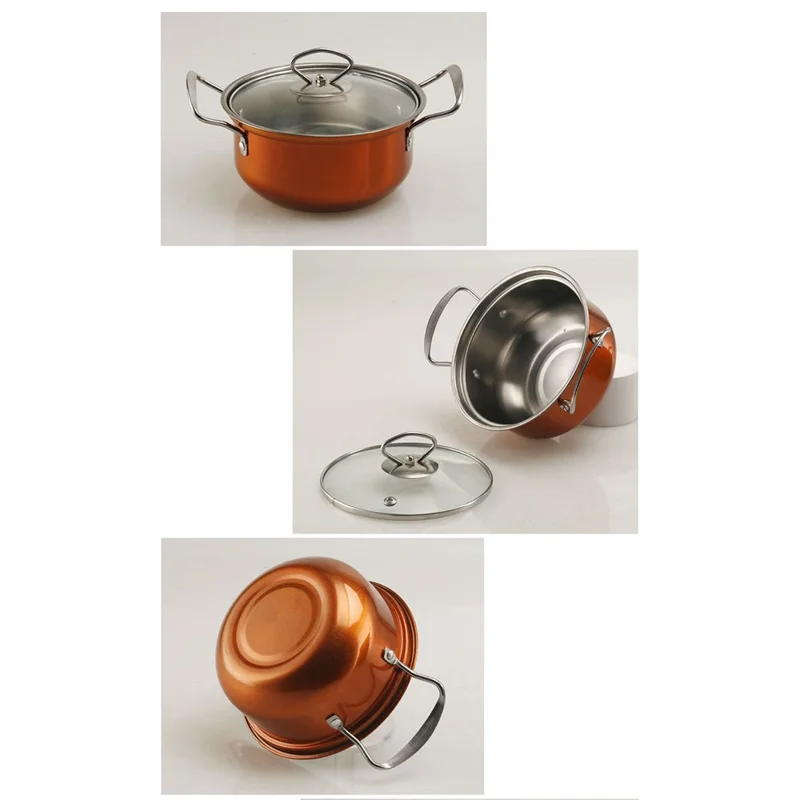 5PCS Stainless Steel Cookware Set Wire Handle 18-26cm Colorful Soup Pots Steamer with 5PCS Glass Lids