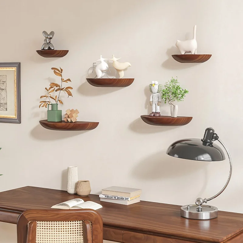 28cm Semicircle Wooden Wall Shelf Nordic Decorative Floating Shelf for Living Room Storage Rack - Walnut