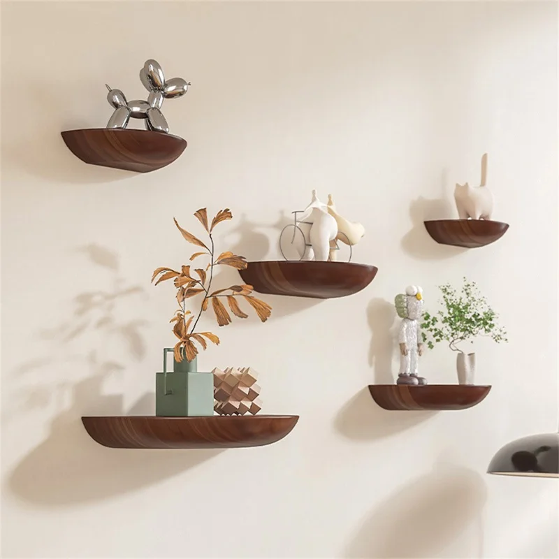 28cm Semicircle Wooden Wall Shelf Nordic Decorative Floating Shelf for Living Room Storage Rack - Walnut