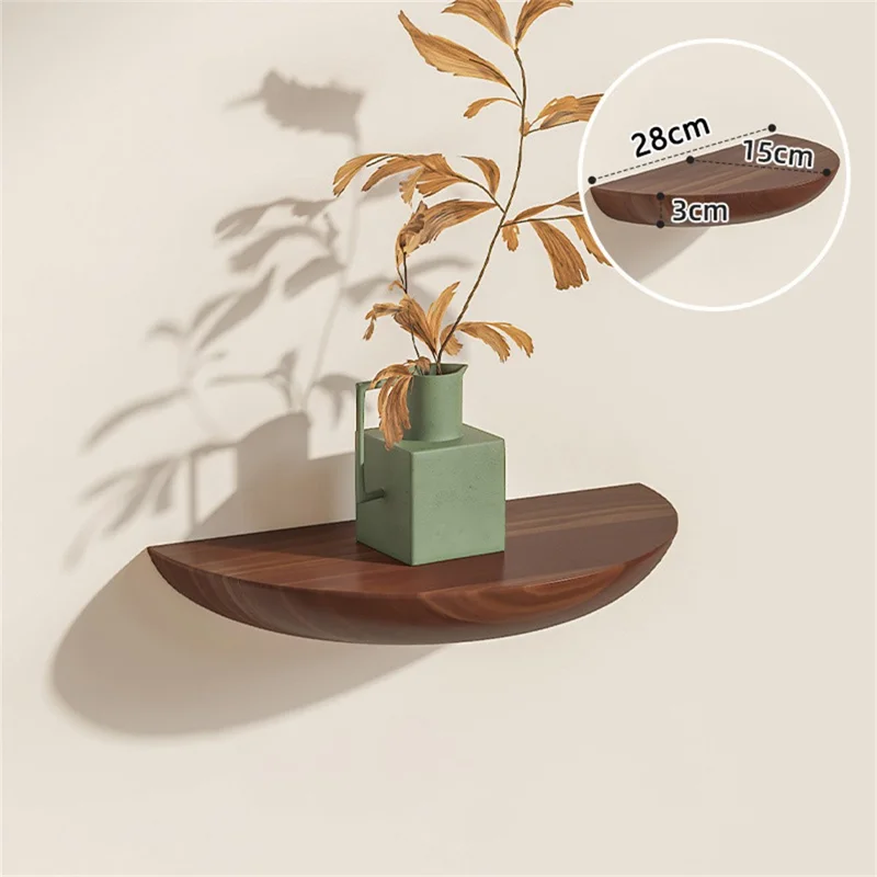 28cm Semicircle Wooden Wall Shelf Nordic Decorative Floating Shelf for Living Room Storage Rack - Walnut