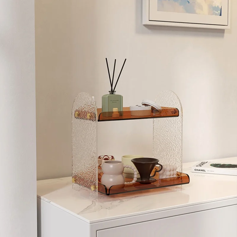 Acrylic Desktop Organizer Multi-Tier Cup Holder Storage Rack Display Stand for Office Living Room - Striped Texture