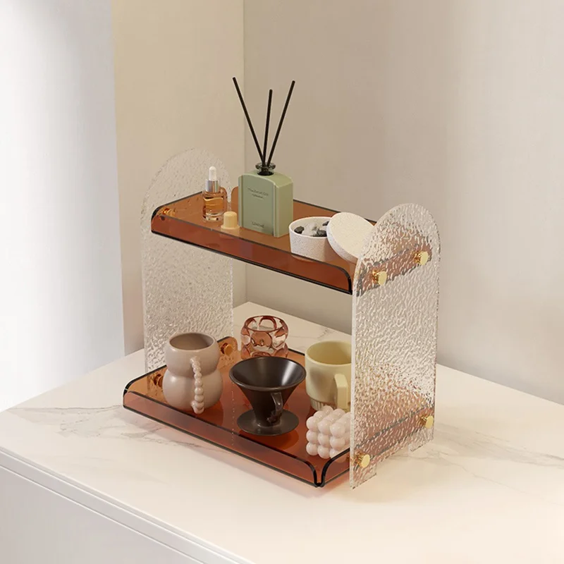 Acrylic Desktop Organizer Multi-Tier Cup Holder Storage Rack Display Stand for Office Living Room - Striped Texture