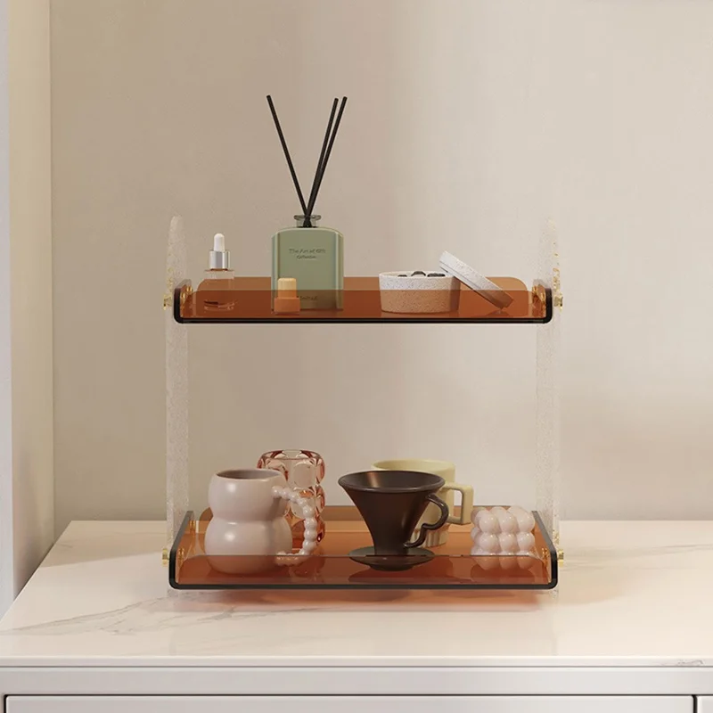 Acrylic Desktop Organizer Multi-Tier Cup Holder Storage Rack Display Stand for Office Living Room - Striped Texture