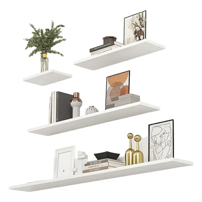 4Pcs / Set Wall Mounted Floating Shelves for Living Room Bedroom Wooden Board Display Rack - White
