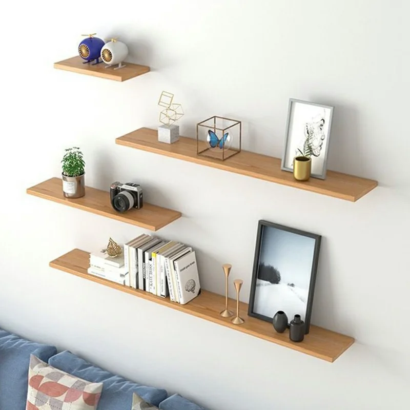 4Pcs / Set Wall Mounted Floating Shelves for Living Room Bedroom Wooden Board Display Rack - White