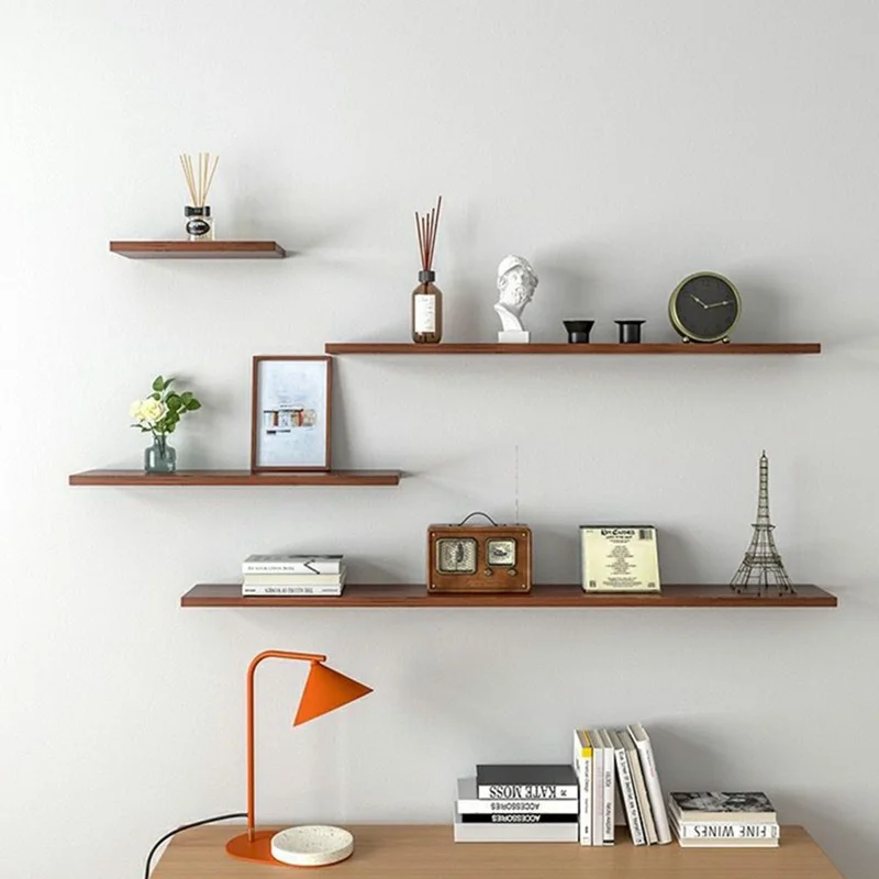 4Pcs / Set Wall Mounted Floating Shelves for Living Room Bedroom Wooden Board Display Rack - White