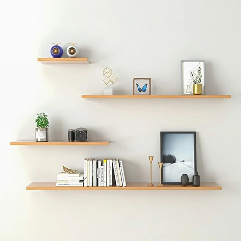 4Pcs / Set Wall Mounted Floating Shelves for Living Room Bedroom Wooden Board Display Rack - White