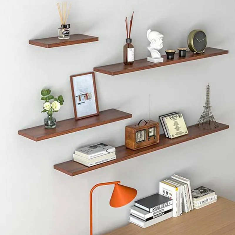 4Pcs / Set Wall Mounted Floating Shelves for Living Room Bedroom Wooden Board Display Rack - White