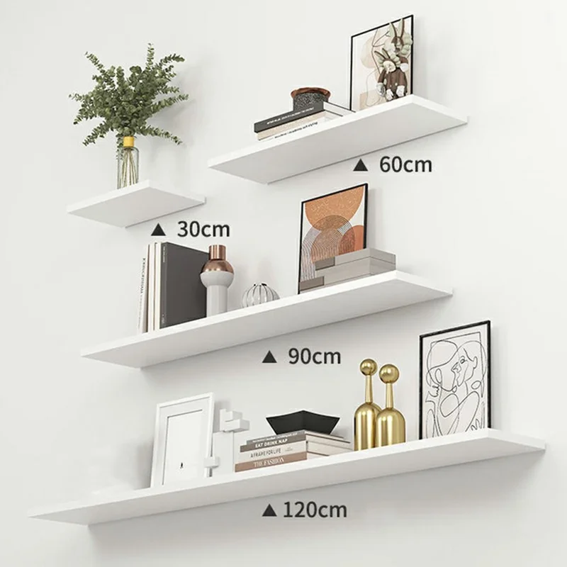 4Pcs / Set Wall Mounted Floating Shelves for Living Room Bedroom Wooden Board Display Rack - White