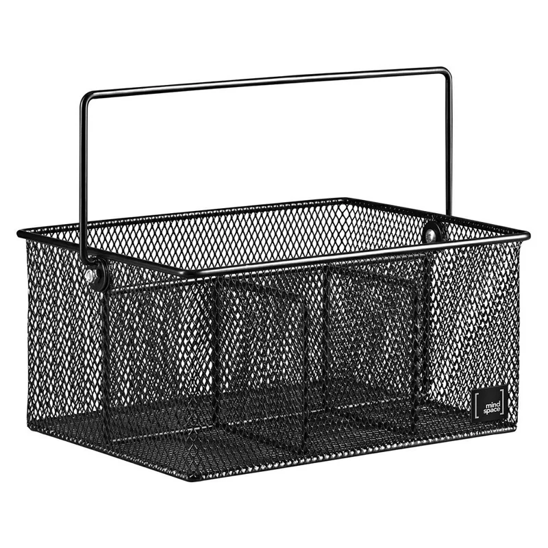 Handled Cutlery Organizer Basket Carbon Steel Divided Utensil Storage Drying Rack for Kitchen