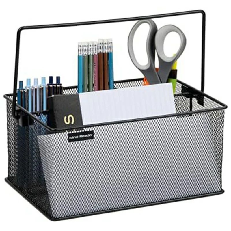 Handled Cutlery Organizer Basket Carbon Steel Divided Utensil Storage Drying Rack for Kitchen