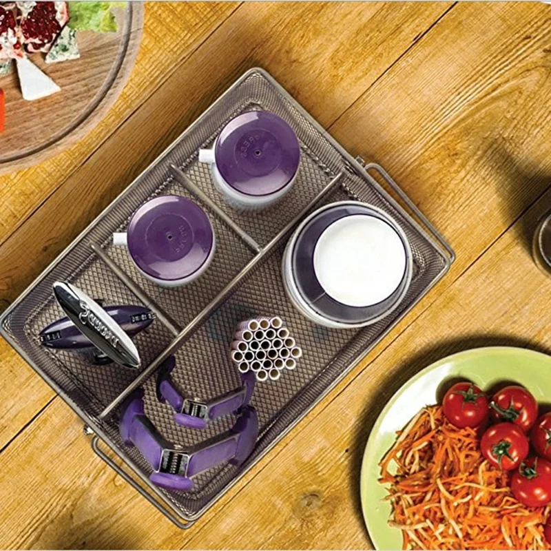 Handled Cutlery Organizer Basket Carbon Steel Divided Utensil Storage Drying Rack for Kitchen