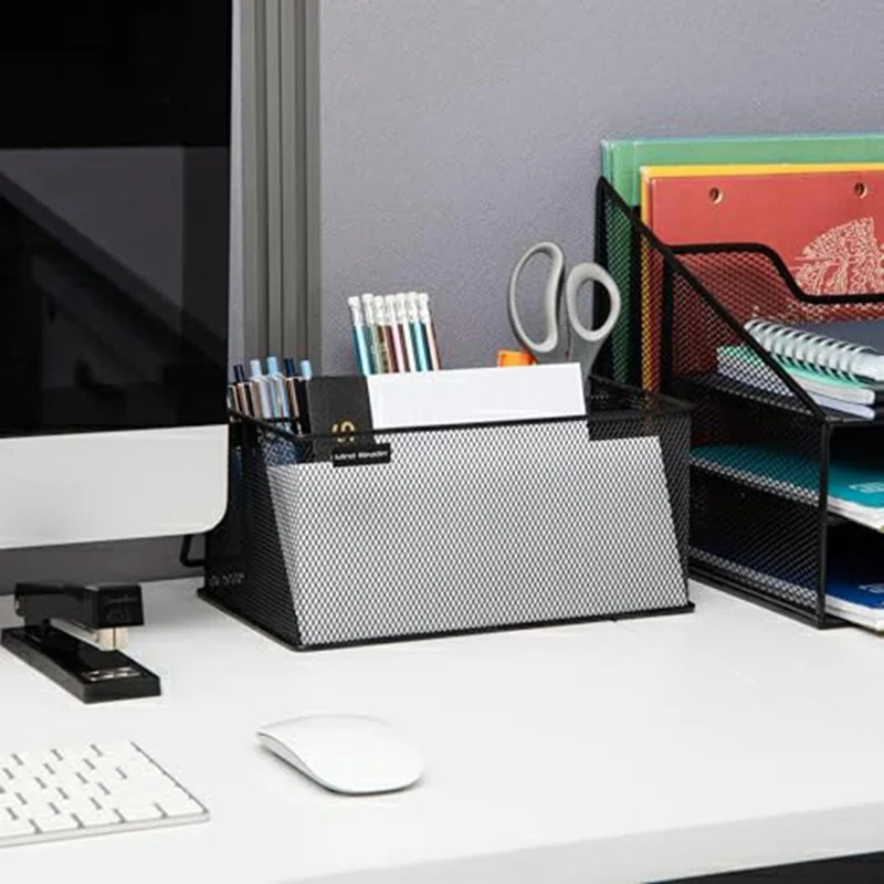 Handled Cutlery Organizer Basket Carbon Steel Divided Utensil Storage Drying Rack for Kitchen