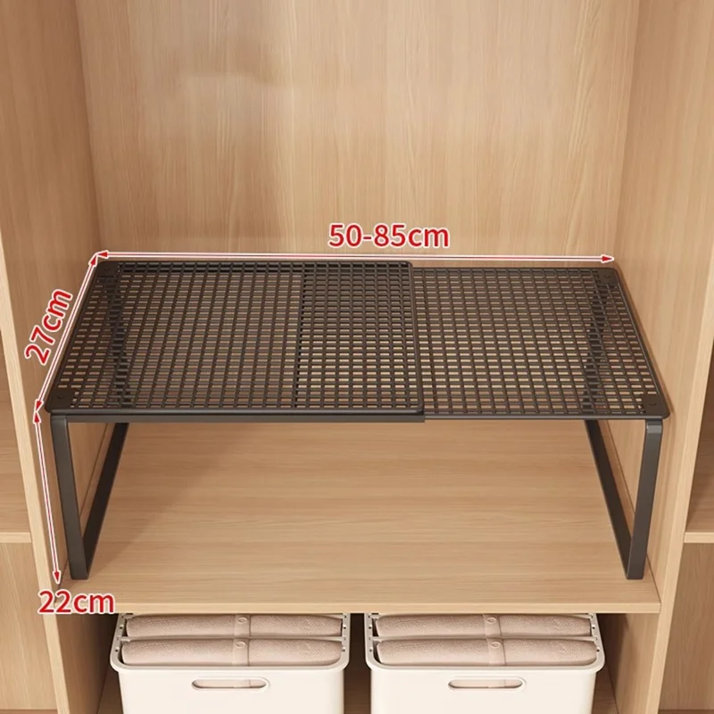 50-85cm Expandable Closet Organizer Shelf Pull-Out Partition Clothes Storage Holder for Space Saving - Black