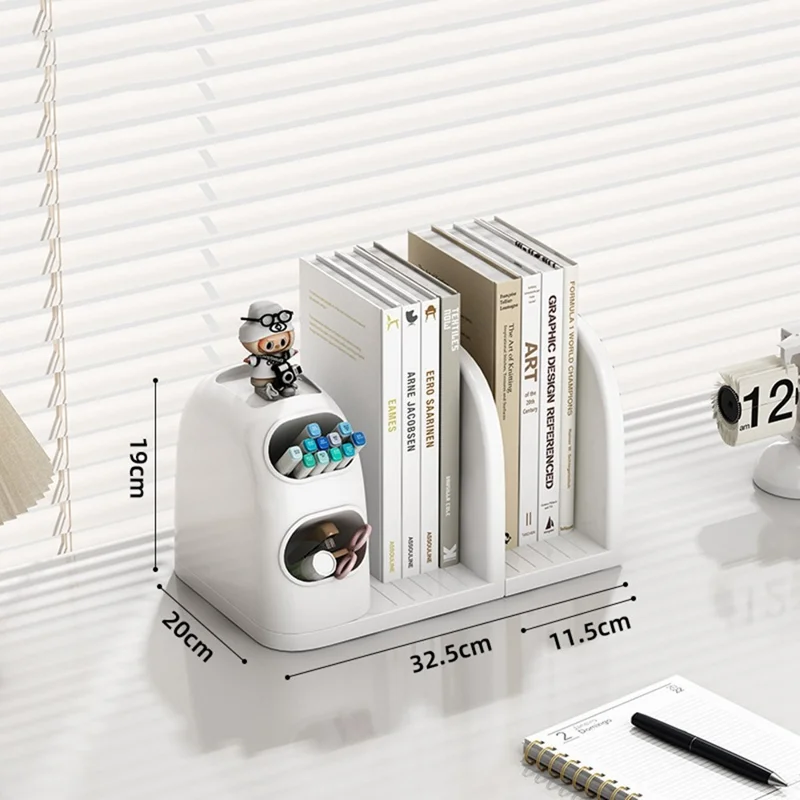 2 Dividers Bookshelf Desk Organizer with Pen Holder Desktop Storage Rack for Books Stationery