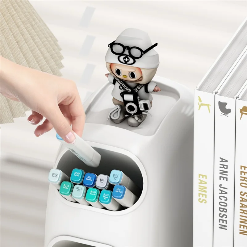 2 Dividers Bookshelf Desk Organizer with Pen Holder Desktop Storage Rack for Books Stationery