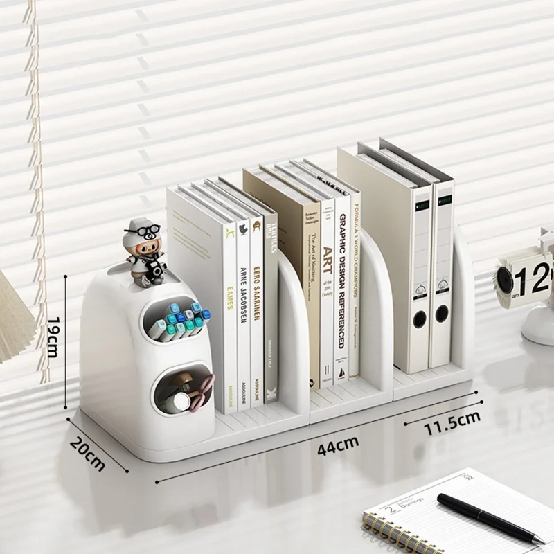 3 Dividers Bookshelf Desk Organizer with Pen Holder Desktop Storage Rack for Books Stationery