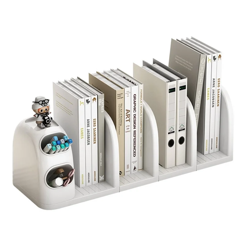 4 Dividers Bookshelf Desk Organizer with Pen Holder Desktop Storage Rack for Books Stationery