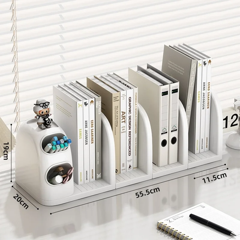 4 Dividers Bookshelf Desk Organizer with Pen Holder Desktop Storage Rack for Books Stationery