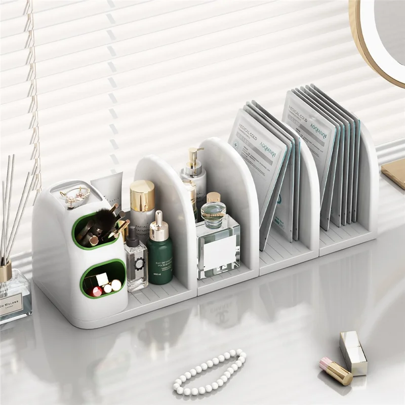 4 Dividers Bookshelf Desk Organizer with Pen Holder Desktop Storage Rack for Books Stationery