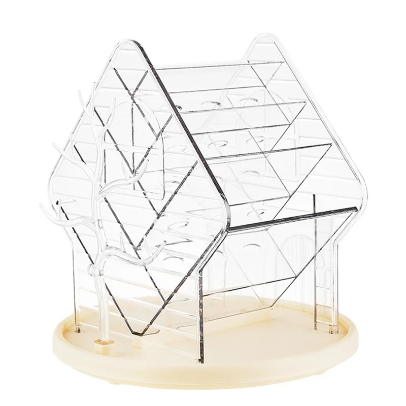 360 Degree Rotating Makeup Organizer Transparent Cosmetic Storage Shelf for Skincare Lipstick Eyeshadow - Transparent White