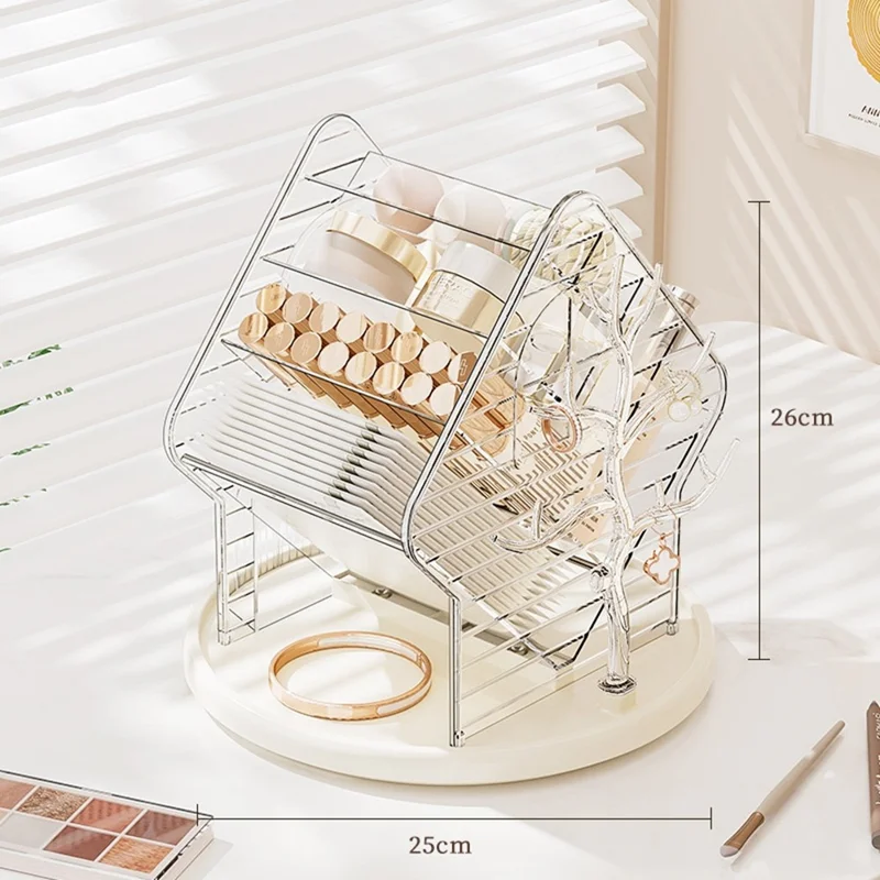 360 Degree Rotating Makeup Organizer Transparent Cosmetic Storage Shelf for Skincare Lipstick Eyeshadow - Transparent White