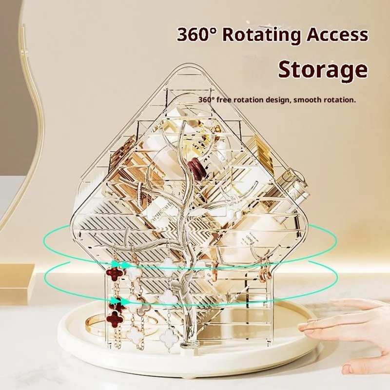 360 Degree Rotating Makeup Organizer Transparent Cosmetic Storage Shelf for Skincare Lipstick Eyeshadow - Transparent White