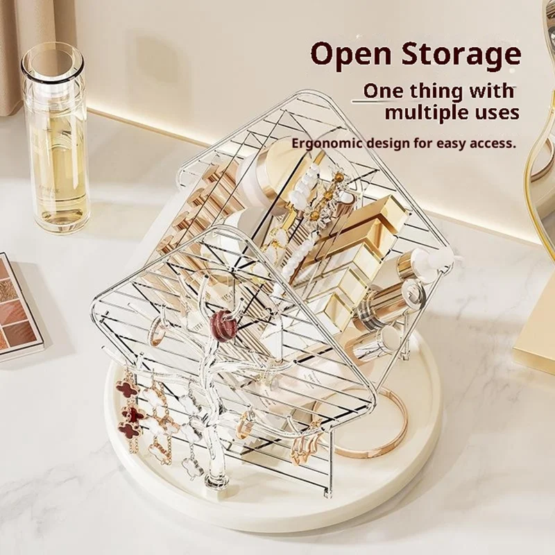 360 Degree Rotating Makeup Organizer Transparent Cosmetic Storage Shelf for Skincare Lipstick Eyeshadow - Transparent White