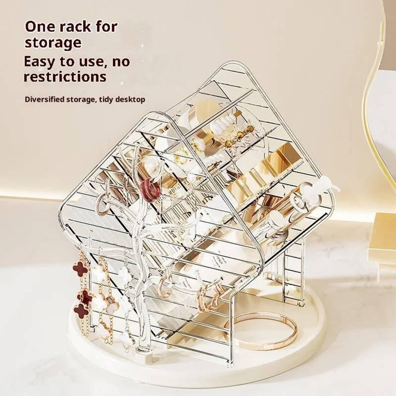 360 Degree Rotating Makeup Organizer Transparent Cosmetic Storage Shelf for Skincare Lipstick Eyeshadow - Transparent White