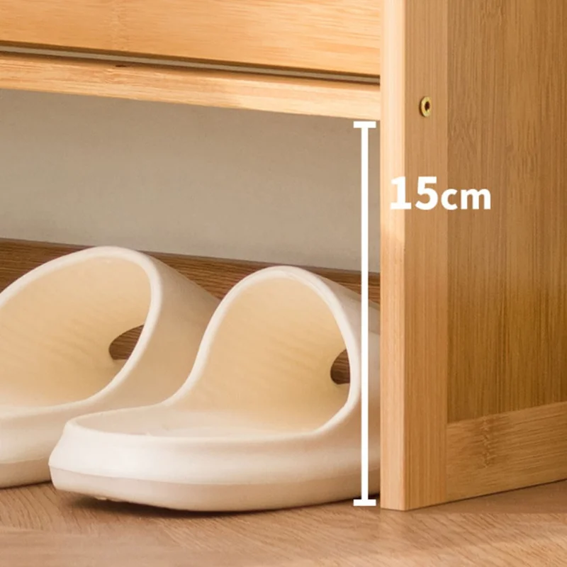 2-Tier 50cm Length Vintage Ultra Thin Shoe Cabinet Entryway Storage Rack Flip-Down Door Space Saving for Home - Burlywood