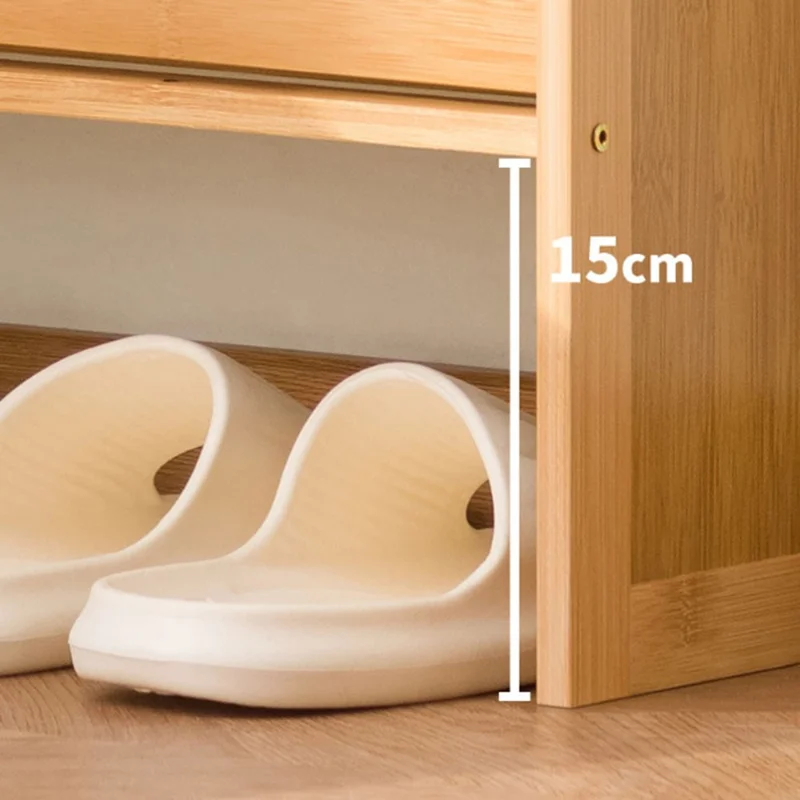 2-Tier 70cm Length Vintage Ultra Thin Shoe Cabinet Entryway Storage Rack Flip-Down Door Space Saving for Home - Burlywood