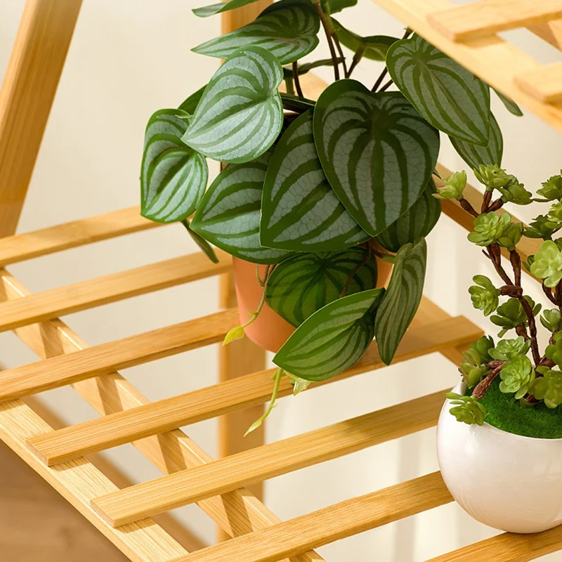 Suporte de Plantas de Madeira Dobrável de 2 Níveis de 50 cm para Uso Interno, Estante de Flores, Escada Expositora para Casa / Jardim / Varanda