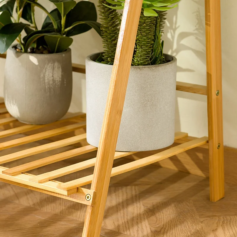 Suporte de Plantas de Madeira Dobrável de 2 Níveis de 50 cm para Uso Interno, Estante de Flores, Escada Expositora para Casa / Jardim / Varanda