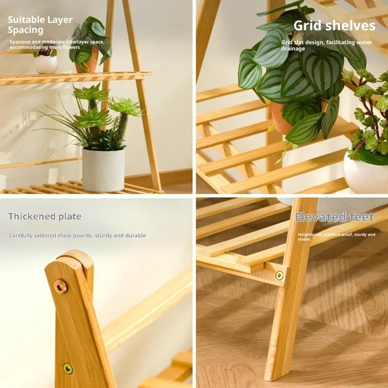 2-lags klappbart træplante stativ 70 cm, indendørs blomsterhylde, stigeformet display rack til hjemmet / have / balkon