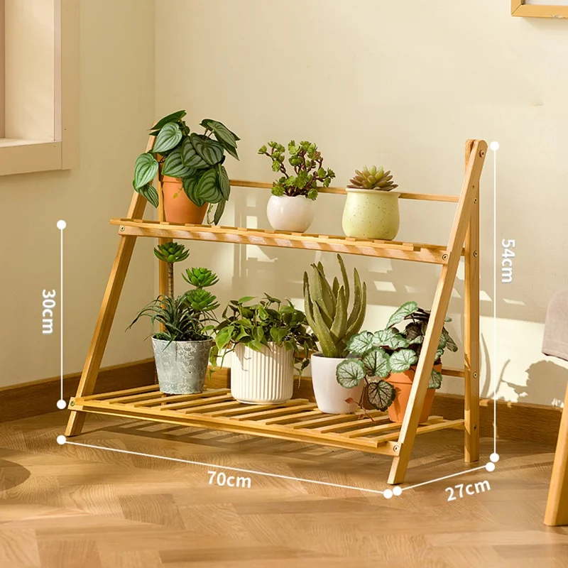 2-lags klappbart træplante stativ 70 cm, indendørs blomsterhylde, stigeformet display rack til hjemmet / have / balkon