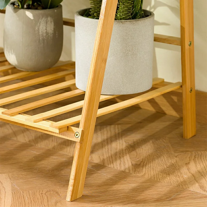 50cm Length Folding 3-Tier Wooden Plant Stand Flower Rack Indoor Balcony Storage Shelf Ladder Display