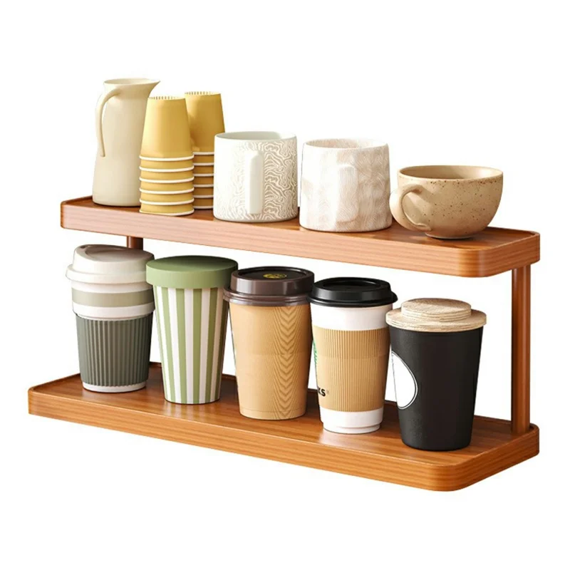 40cm Desktop Cup Organizer Rack 2-Tier Storage Shelf for Tabletop  /  Workspace  /  Dining Table Mug  /  Coffee Cup Holder