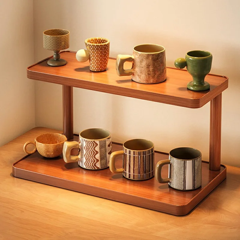 40cm Desktop Cup Organizer Rack 2-Tier Storage Shelf for Tabletop  /  Workspace  /  Dining Table Mug  /  Coffee Cup Holder