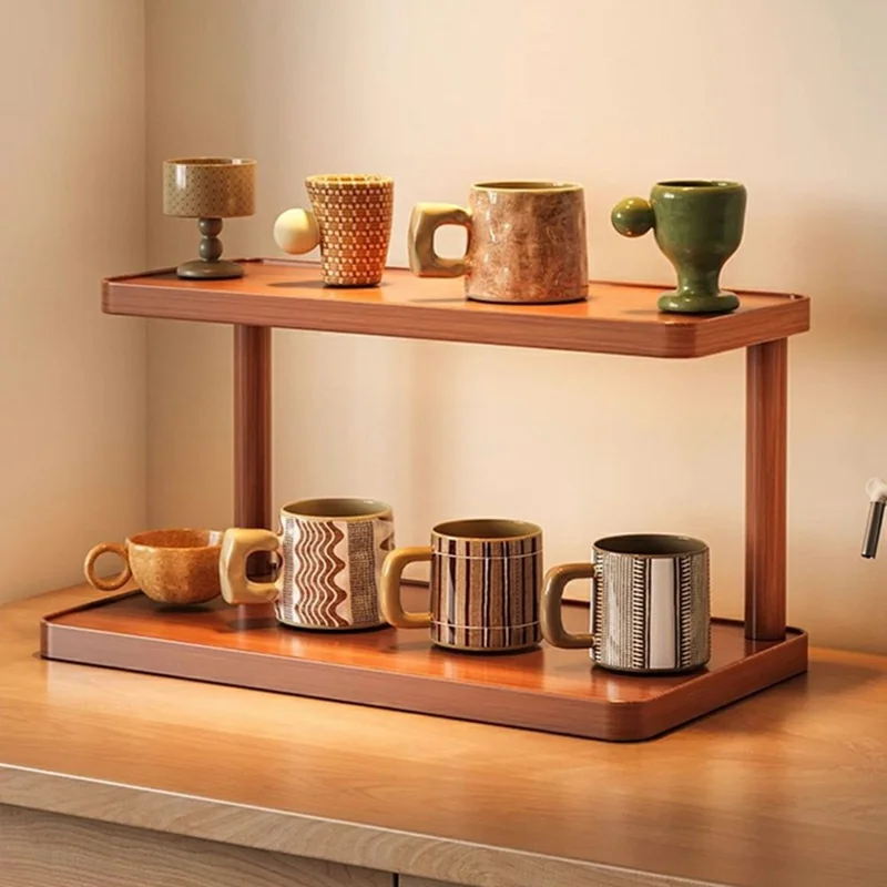 40cm Desktop Cup Organizer Rack 2-Tier Storage Shelf for Tabletop  /  Workspace  /  Dining Table Mug  /  Coffee Cup Holder